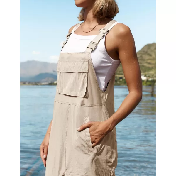 imageZESICA Womens Sleeveless Overalls Jumpsuit Casual Loose Adjustable Straps Bib Long Pant Jumpsuits with PocketsApricot