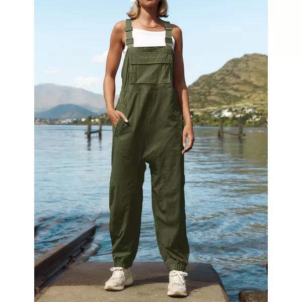 imageZESICA Womens Sleeveless Overalls Jumpsuit Casual Loose Adjustable Straps Bib Long Pant Jumpsuits with PocketsArmy Green