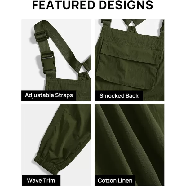 imageZESICA Womens Sleeveless Overalls Jumpsuit Casual Loose Adjustable Straps Bib Long Pant Jumpsuits with PocketsArmy Green