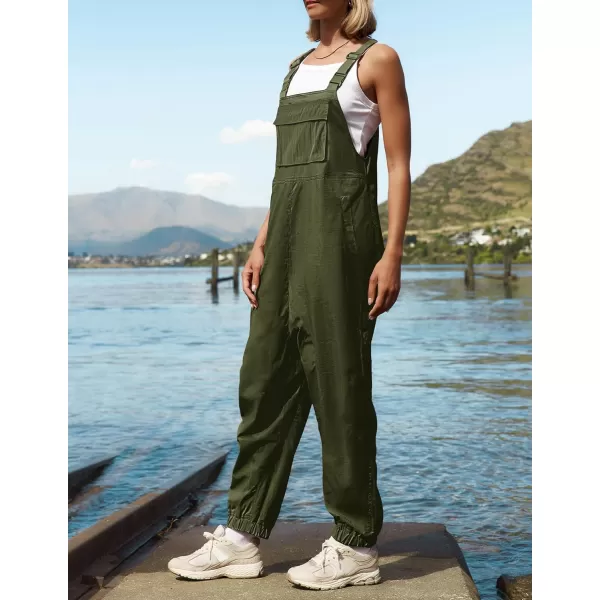 imageZESICA Womens Sleeveless Overalls Jumpsuit Casual Loose Adjustable Straps Bib Long Pant Jumpsuits with PocketsArmy Green