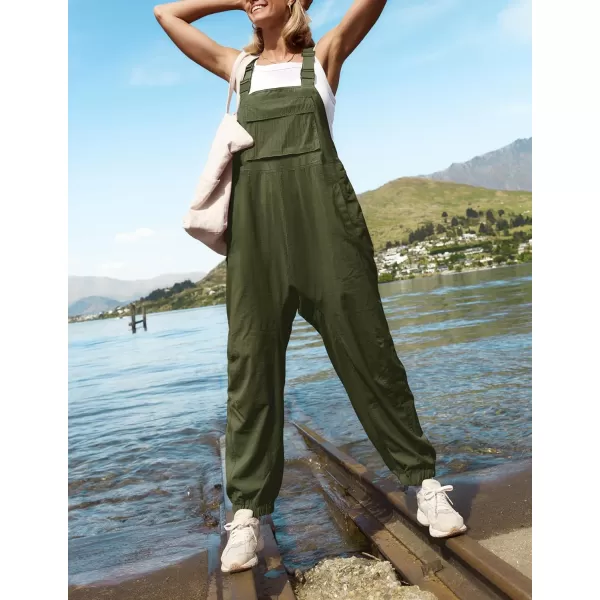 imageZESICA Womens Sleeveless Overalls Jumpsuit Casual Loose Adjustable Straps Bib Long Pant Jumpsuits with PocketsArmy Green
