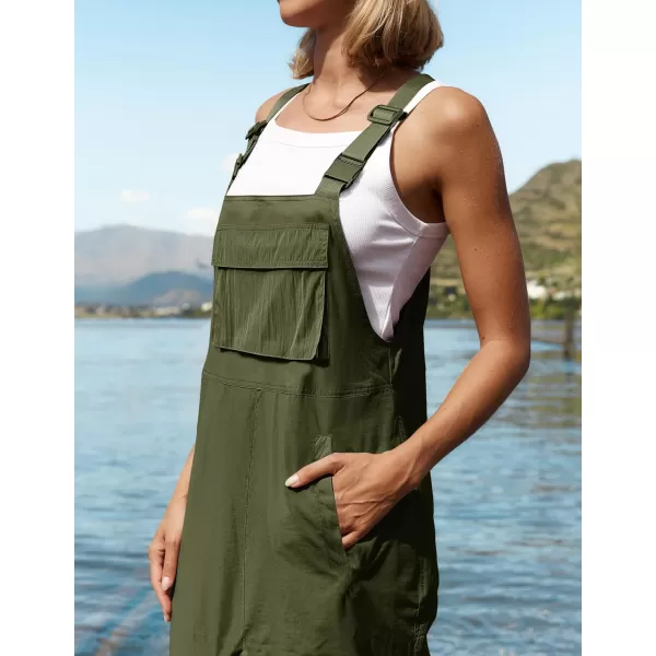 imageZESICA Womens Sleeveless Overalls Jumpsuit Casual Loose Adjustable Straps Bib Long Pant Jumpsuits with PocketsArmy Green
