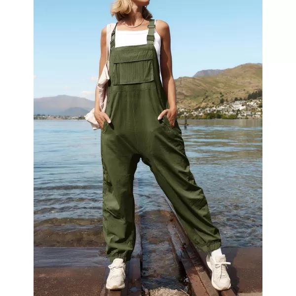 imageZESICA Womens Sleeveless Overalls Jumpsuit Casual Loose Adjustable Straps Bib Long Pant Jumpsuits with PocketsArmy Green