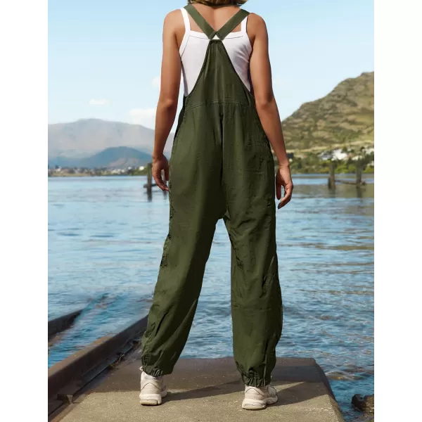 imageZESICA Womens Sleeveless Overalls Jumpsuit Casual Loose Adjustable Straps Bib Long Pant Jumpsuits with PocketsArmy Green