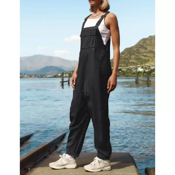 imageZESICA Womens Sleeveless Overalls Jumpsuit Casual Loose Adjustable Straps Bib Long Pant Jumpsuits with PocketsBlack