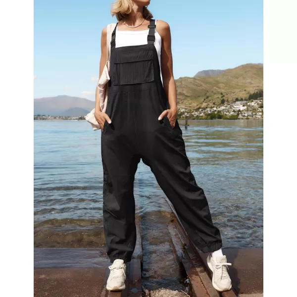imageZESICA Womens Sleeveless Overalls Jumpsuit Casual Loose Adjustable Straps Bib Long Pant Jumpsuits with PocketsBlack