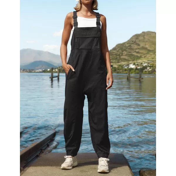 imageZESICA Womens Sleeveless Overalls Jumpsuit Casual Loose Adjustable Straps Bib Long Pant Jumpsuits with PocketsBlack