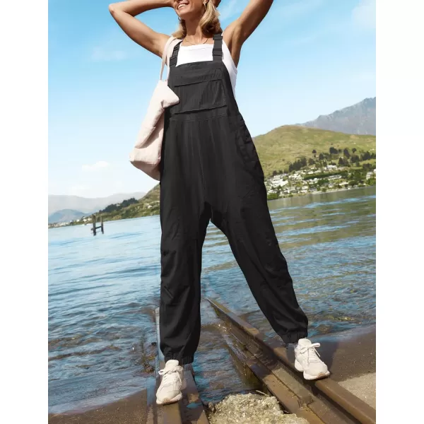 imageZESICA Womens Sleeveless Overalls Jumpsuit Casual Loose Adjustable Straps Bib Long Pant Jumpsuits with PocketsBlack