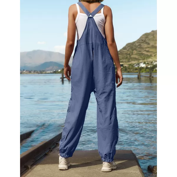 imageZESICA Womens Sleeveless Overalls Jumpsuit Casual Loose Adjustable Straps Bib Long Pant Jumpsuits with PocketsDusty Blue