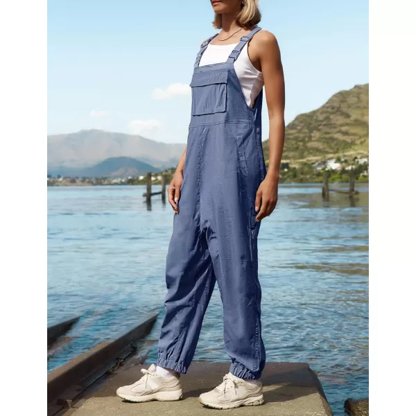 imageZESICA Womens Sleeveless Overalls Jumpsuit Casual Loose Adjustable Straps Bib Long Pant Jumpsuits with PocketsDusty Blue