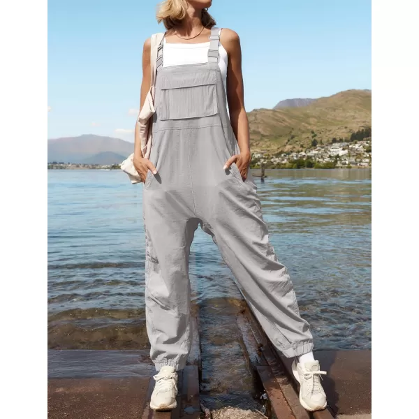 imageZESICA Womens Sleeveless Overalls Jumpsuit Casual Loose Adjustable Straps Bib Long Pant Jumpsuits with PocketsLight Grey