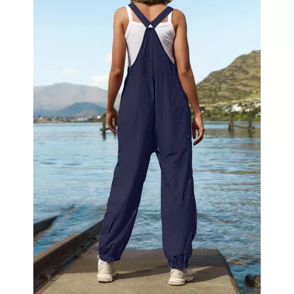 imageZESICA Womens Sleeveless Overalls Jumpsuit Casual Loose Adjustable Straps Bib Long Pant Jumpsuits with PocketsNavy