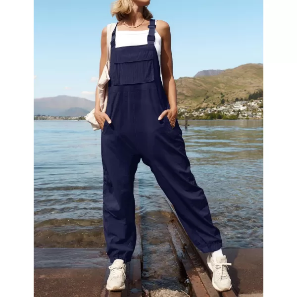imageZESICA Womens Sleeveless Overalls Jumpsuit Casual Loose Adjustable Straps Bib Long Pant Jumpsuits with PocketsNavy