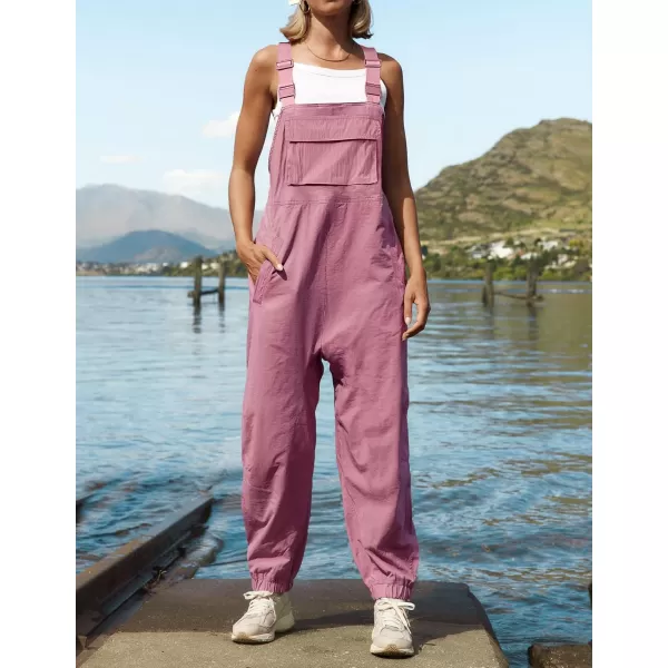 imageZESICA Womens Sleeveless Overalls Jumpsuit Casual Loose Adjustable Straps Bib Long Pant Jumpsuits with PocketsPink
