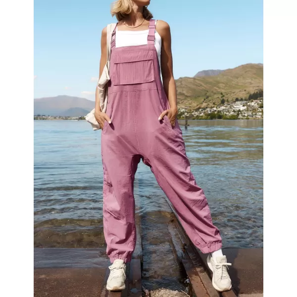 imageZESICA Womens Sleeveless Overalls Jumpsuit Casual Loose Adjustable Straps Bib Long Pant Jumpsuits with PocketsPink