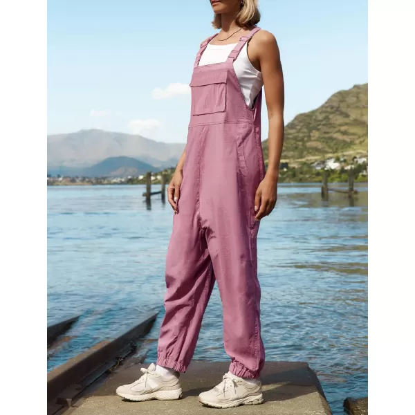 imageZESICA Womens Sleeveless Overalls Jumpsuit Casual Loose Adjustable Straps Bib Long Pant Jumpsuits with PocketsPink