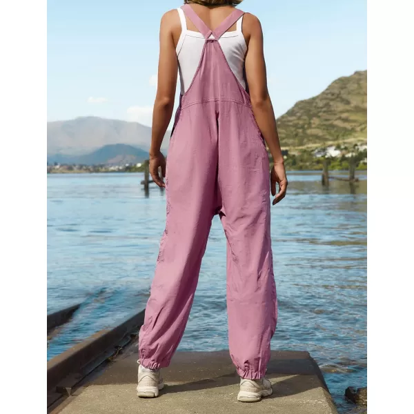 imageZESICA Womens Sleeveless Overalls Jumpsuit Casual Loose Adjustable Straps Bib Long Pant Jumpsuits with PocketsPink