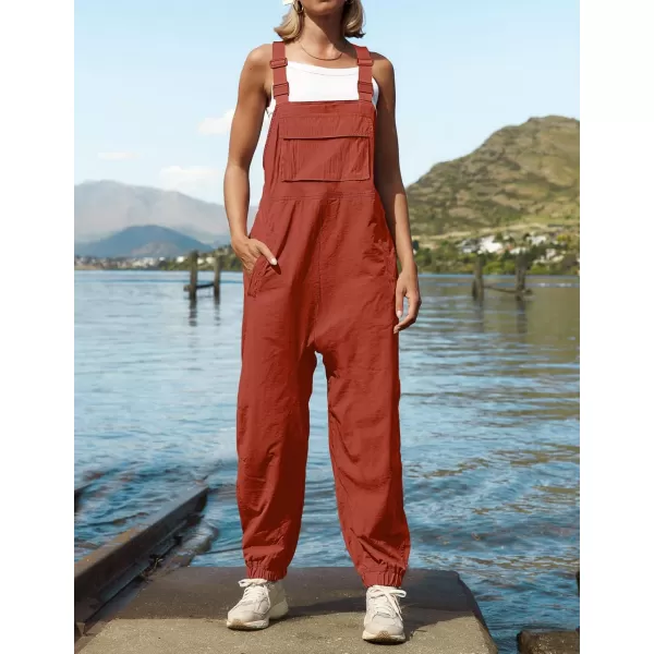 imageZESICA Womens Sleeveless Overalls Jumpsuit Casual Loose Adjustable Straps Bib Long Pant Jumpsuits with PocketsRust