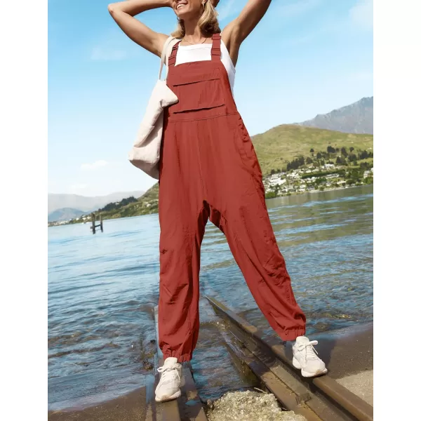 imageZESICA Womens Sleeveless Overalls Jumpsuit Casual Loose Adjustable Straps Bib Long Pant Jumpsuits with PocketsRust