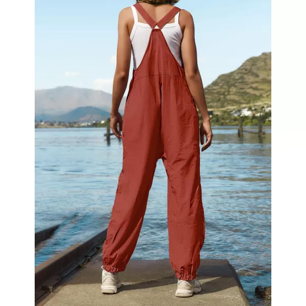 imageZESICA Womens Sleeveless Overalls Jumpsuit Casual Loose Adjustable Straps Bib Long Pant Jumpsuits with PocketsRust