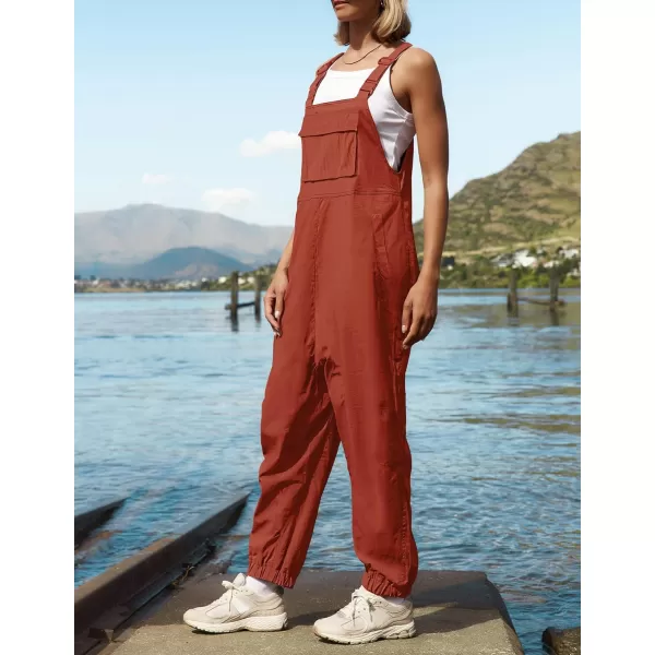imageZESICA Womens Sleeveless Overalls Jumpsuit Casual Loose Adjustable Straps Bib Long Pant Jumpsuits with PocketsRust