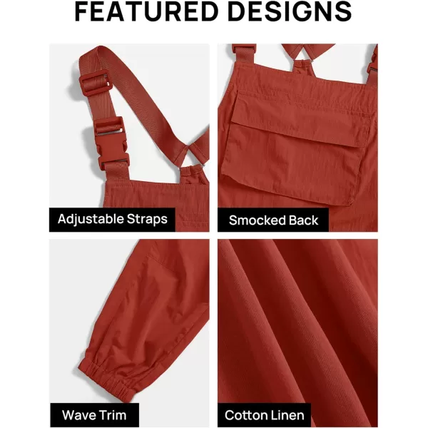 imageZESICA Womens Sleeveless Overalls Jumpsuit Casual Loose Adjustable Straps Bib Long Pant Jumpsuits with PocketsRust