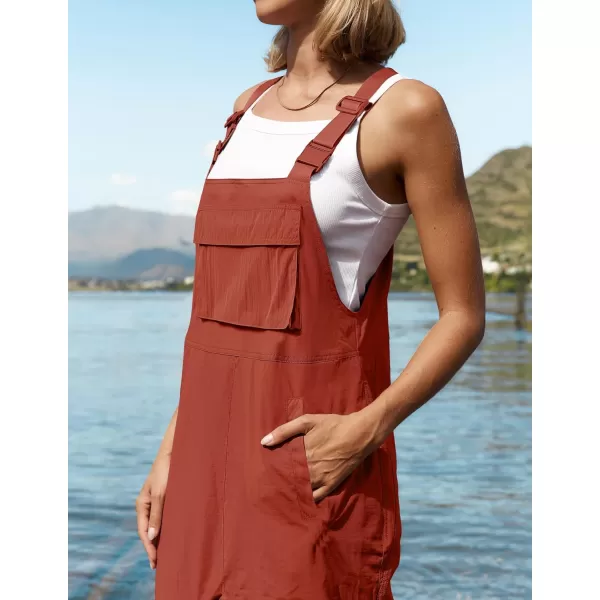 imageZESICA Womens Sleeveless Overalls Jumpsuit Casual Loose Adjustable Straps Bib Long Pant Jumpsuits with PocketsRust