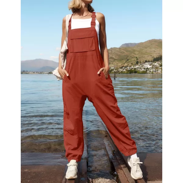 imageZESICA Womens Sleeveless Overalls Jumpsuit Casual Loose Adjustable Straps Bib Long Pant Jumpsuits with PocketsRust