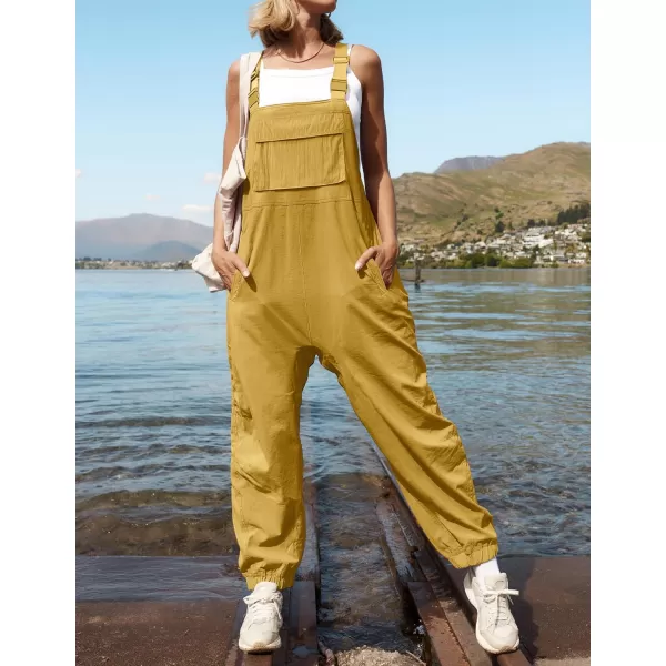 imageZESICA Womens Sleeveless Overalls Jumpsuit Casual Loose Adjustable Straps Bib Long Pant Jumpsuits with PocketsYellow