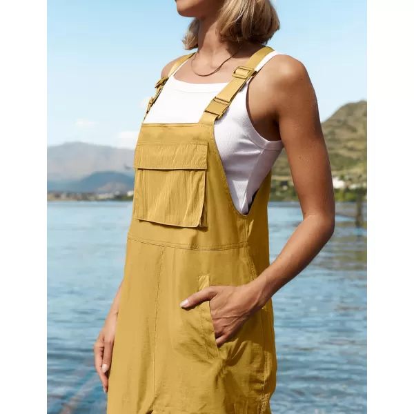 imageZESICA Womens Sleeveless Overalls Jumpsuit Casual Loose Adjustable Straps Bib Long Pant Jumpsuits with PocketsYellow