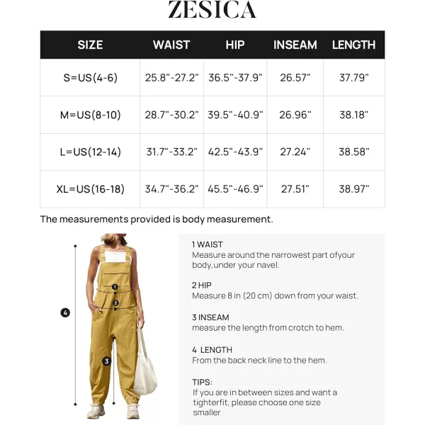 imageZESICA Womens Sleeveless Overalls Jumpsuit Casual Loose Adjustable Straps Bib Long Pant Jumpsuits with PocketsYellow