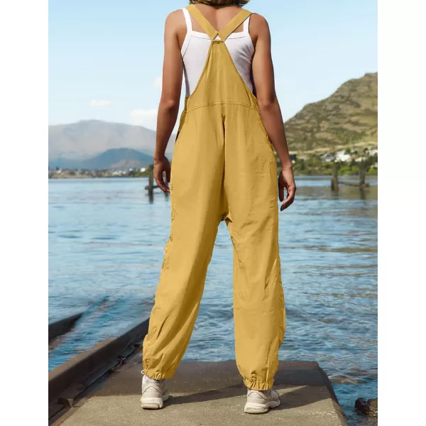 imageZESICA Womens Sleeveless Overalls Jumpsuit Casual Loose Adjustable Straps Bib Long Pant Jumpsuits with PocketsYellow
