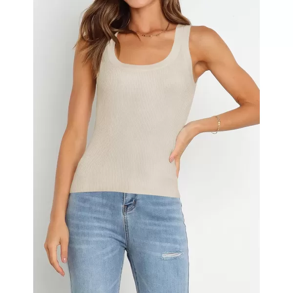imageZESICA Womens Sleeveless Tank Tops Summer Scoop Neck Ribbed Knit Slim Fitted Casual Basic Tee ShirtsAlmond