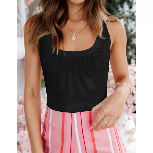 imageZESICA Womens Sleeveless Tank Tops Summer Scoop Neck Ribbed Knit Slim Fitted Casual Basic Tee ShirtsBlack