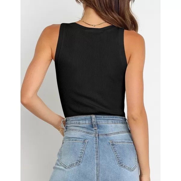 imageZESICA Womens Sleeveless Tank Tops Summer Scoop Neck Ribbed Knit Slim Fitted Casual Basic Tee ShirtsBlack