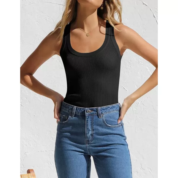 imageZESICA Womens Sleeveless Tank Tops Summer Scoop Neck Ribbed Knit Slim Fitted Casual Basic Tee ShirtsBlack