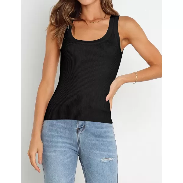 imageZESICA Womens Sleeveless Tank Tops Summer Scoop Neck Ribbed Knit Slim Fitted Casual Basic Tee ShirtsBlack
