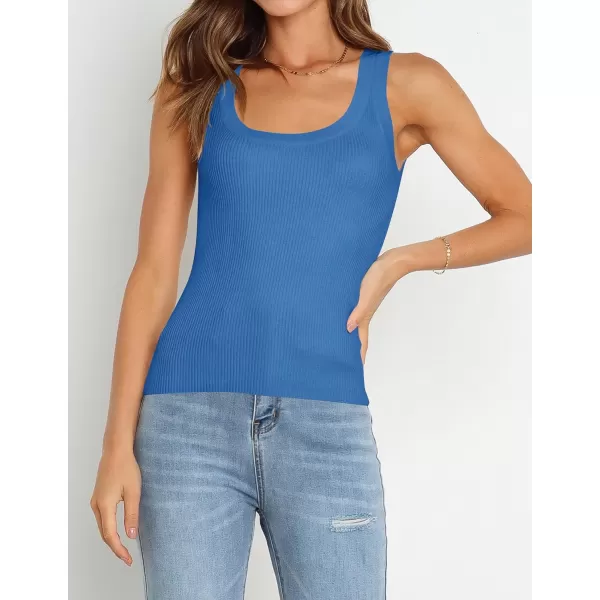 imageZESICA Womens Sleeveless Tank Tops Summer Scoop Neck Ribbed Knit Slim Fitted Casual Basic Tee ShirtsCobalt