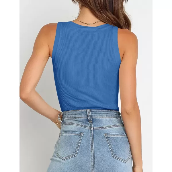 imageZESICA Womens Sleeveless Tank Tops Summer Scoop Neck Ribbed Knit Slim Fitted Casual Basic Tee ShirtsCobalt