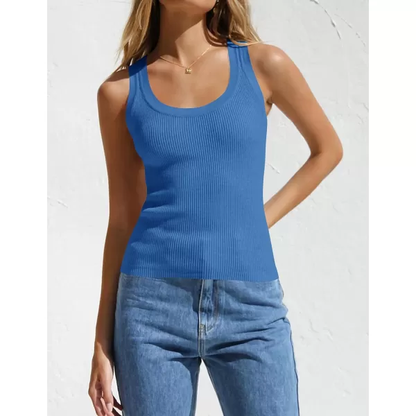 imageZESICA Womens Sleeveless Tank Tops Summer Scoop Neck Ribbed Knit Slim Fitted Casual Basic Tee ShirtsCobalt