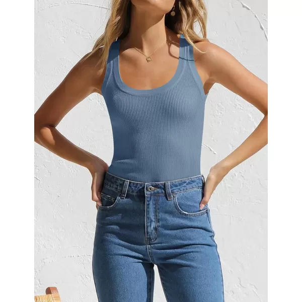 imageZESICA Womens Sleeveless Tank Tops Summer Scoop Neck Ribbed Knit Slim Fitted Casual Basic Tee ShirtsDustyblue