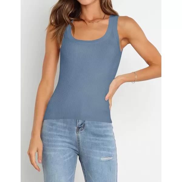 imageZESICA Womens Sleeveless Tank Tops Summer Scoop Neck Ribbed Knit Slim Fitted Casual Basic Tee ShirtsDustyblue