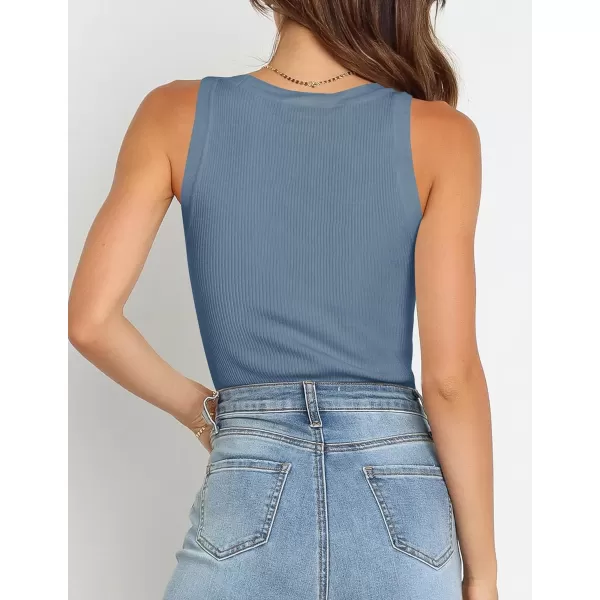 imageZESICA Womens Sleeveless Tank Tops Summer Scoop Neck Ribbed Knit Slim Fitted Casual Basic Tee ShirtsDustyblue