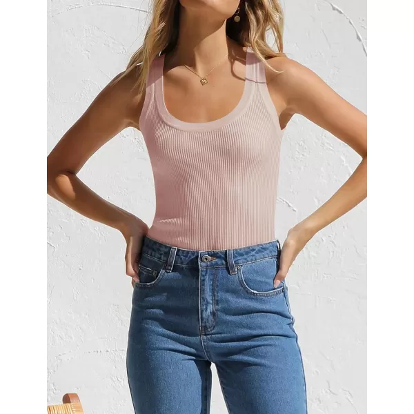 imageZESICA Womens Sleeveless Tank Tops Summer Scoop Neck Ribbed Knit Slim Fitted Casual Basic Tee ShirtsDustypink