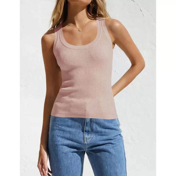 imageZESICA Womens Sleeveless Tank Tops Summer Scoop Neck Ribbed Knit Slim Fitted Casual Basic Tee ShirtsDustypink