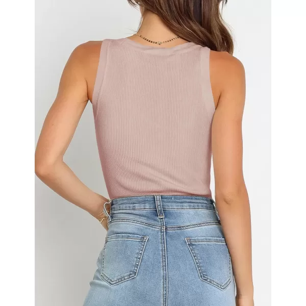 imageZESICA Womens Sleeveless Tank Tops Summer Scoop Neck Ribbed Knit Slim Fitted Casual Basic Tee ShirtsDustypink