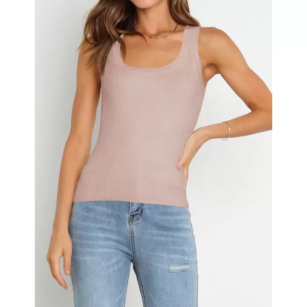 imageZESICA Womens Sleeveless Tank Tops Summer Scoop Neck Ribbed Knit Slim Fitted Casual Basic Tee ShirtsDustypink