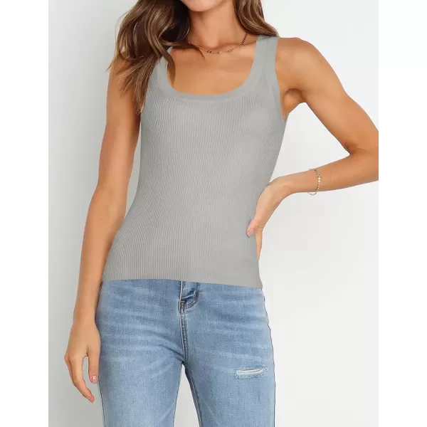 imageZESICA Womens Sleeveless Tank Tops Summer Scoop Neck Ribbed Knit Slim Fitted Casual Basic Tee ShirtsGrey