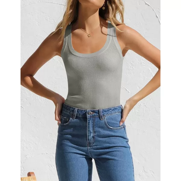 imageZESICA Womens Sleeveless Tank Tops Summer Scoop Neck Ribbed Knit Slim Fitted Casual Basic Tee ShirtsGrey