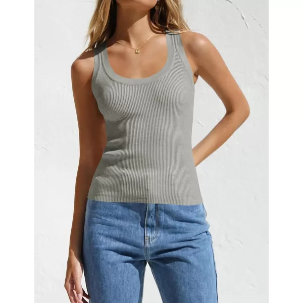 imageZESICA Womens Sleeveless Tank Tops Summer Scoop Neck Ribbed Knit Slim Fitted Casual Basic Tee ShirtsGrey